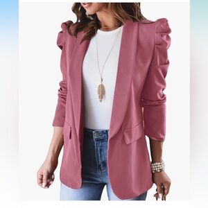 Women's Pink Ruffle Sleeve Blazer
